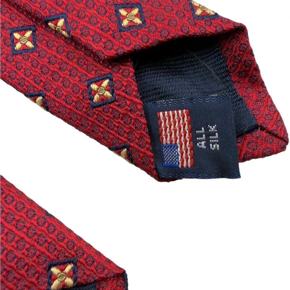 Holland & Sherry Pure Silk Neck Tie Red Blue Yellow Embroidered Squares 3.5x5 US
